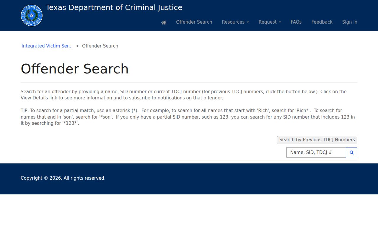Cedar Park resident custody search using the TDCJ offender search