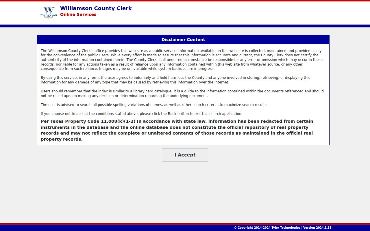 Cedar Park previous residents deed research in the Williamson County official records index